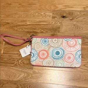 Coach Pink and Multicolor Circle Pattern Wristlet
